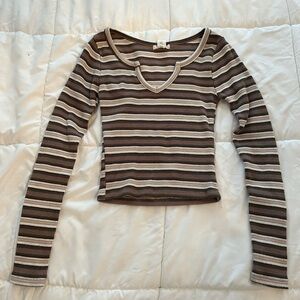 Tillys Full Tilt Striped V-Neck Long Sleeve Top